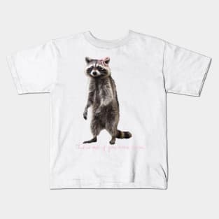 Raccoon Cute Coquette pale pink ribbon bows  girly aesthetic this is me if you even care Kids T-Shirt